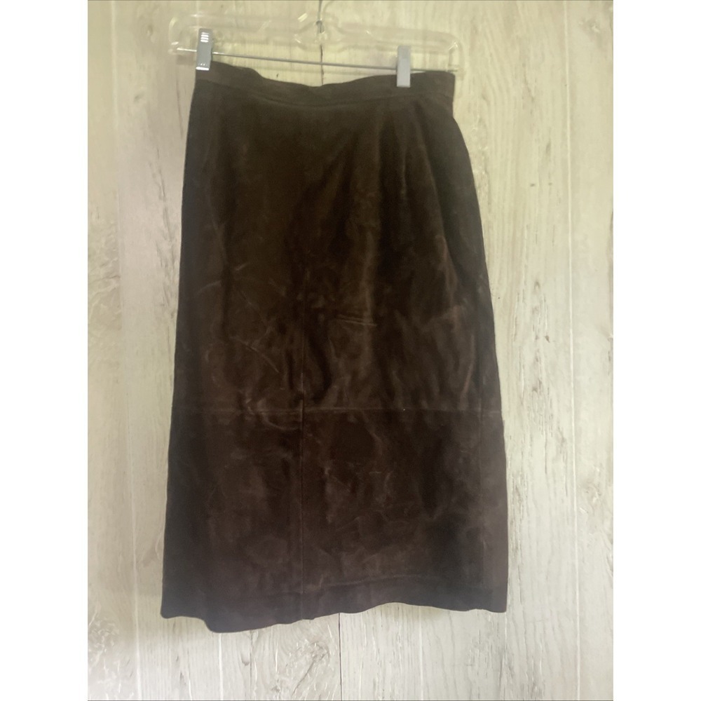Vintage Comint Genuine Leather Skirt High Waist Mid Rise Brown Sz S